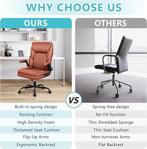 Miniatura 8 de Silla de oficina, silla ejecutiva de cuero, sillas de escritorio de oficina en casa, silla ergonómica de escritorio para computadora con brazos