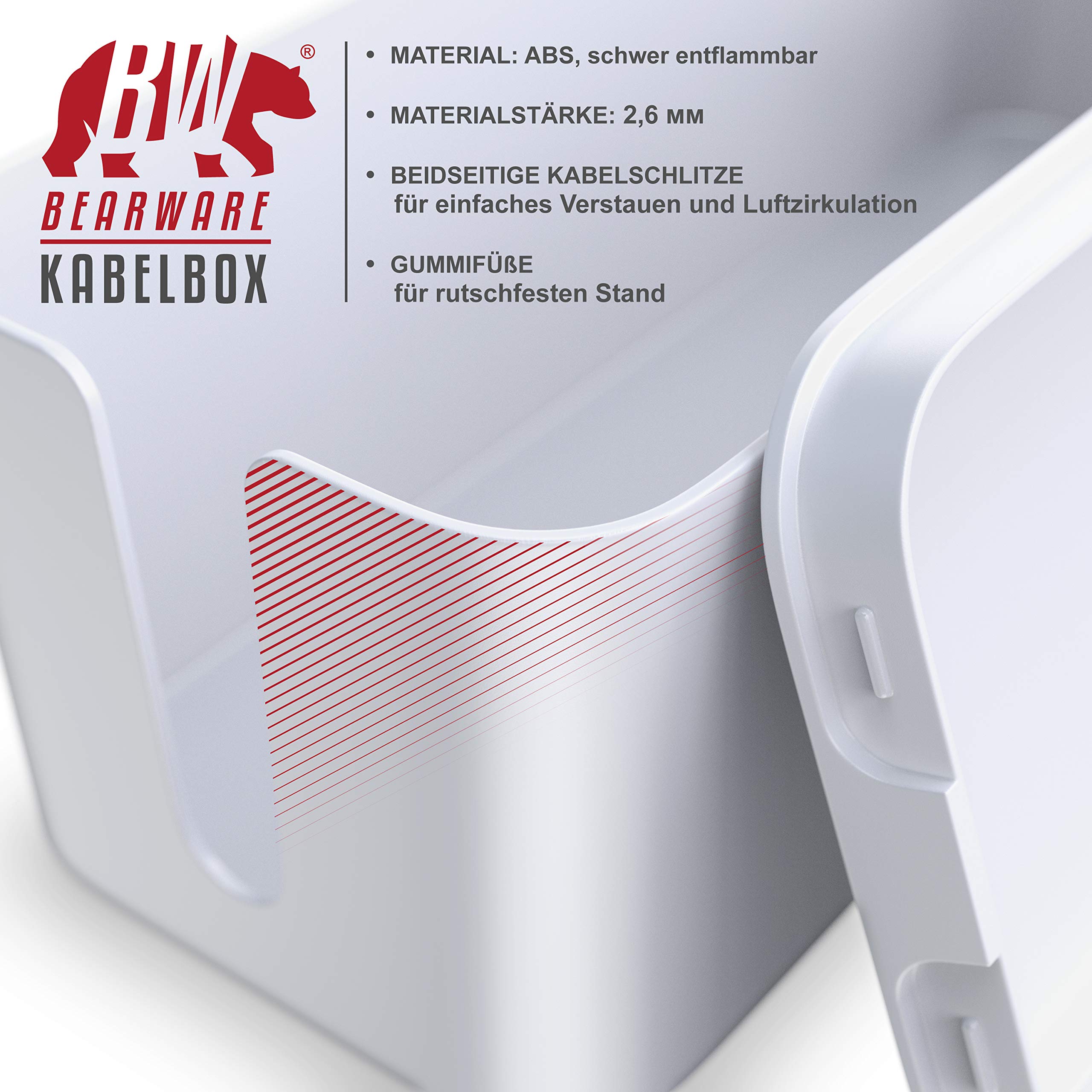 CSL - Kabelbox Groß 41cm - XXL Kabelmanagement Box - Box zum Kabel verstecken - Kabel Organisator - Schutz und Sicherheit - Anti Rutsch Boden - Weiß