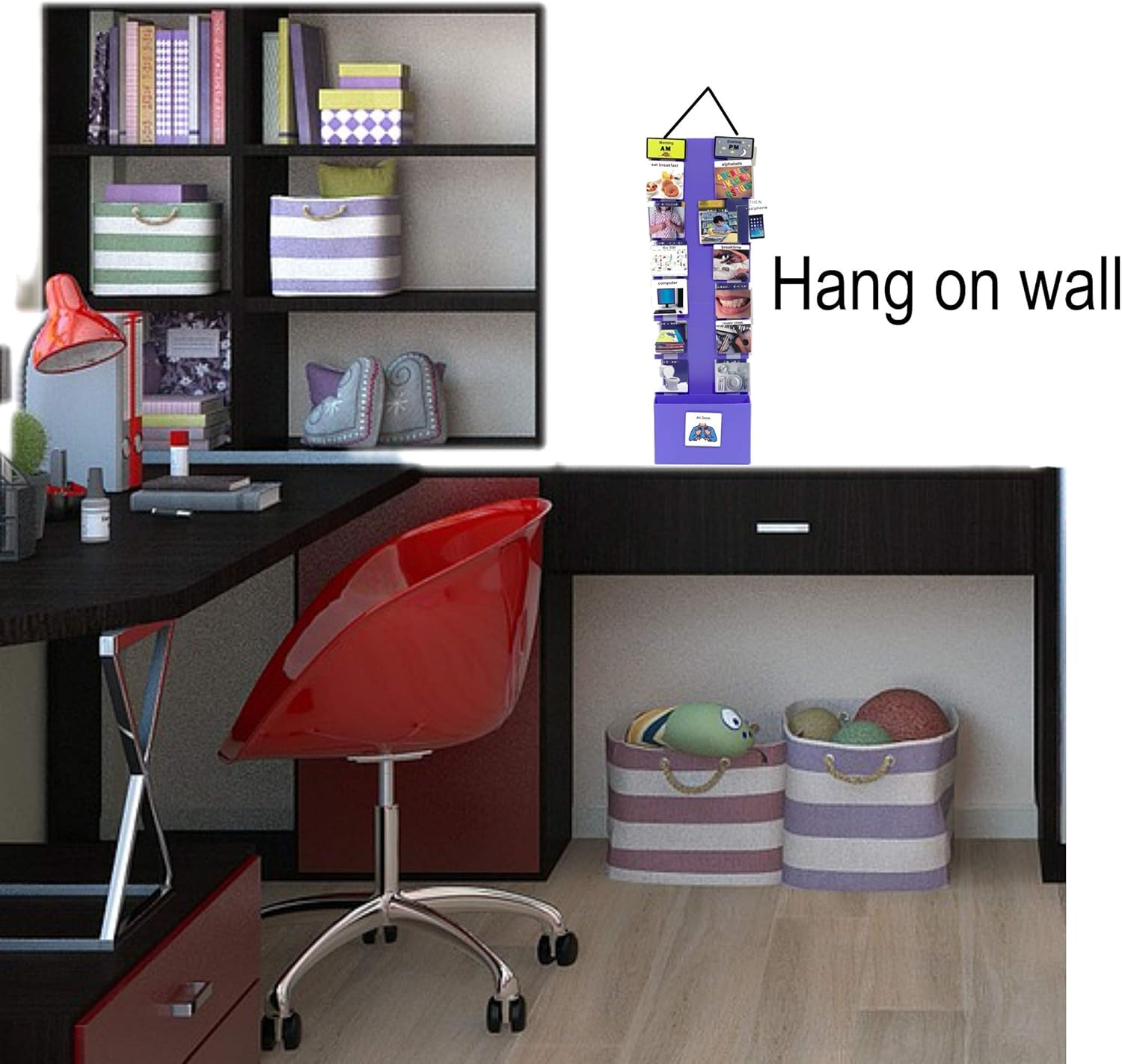 Kids Plastic Magnetic Visual Schedule Calendar Chart for Home, School, Centers, & Outings-125 Color Photo Cards: Chores, School Subject, Behavior, Rewards, & Self-Care Daily Routines (2-Strip, Purple) : Office Products