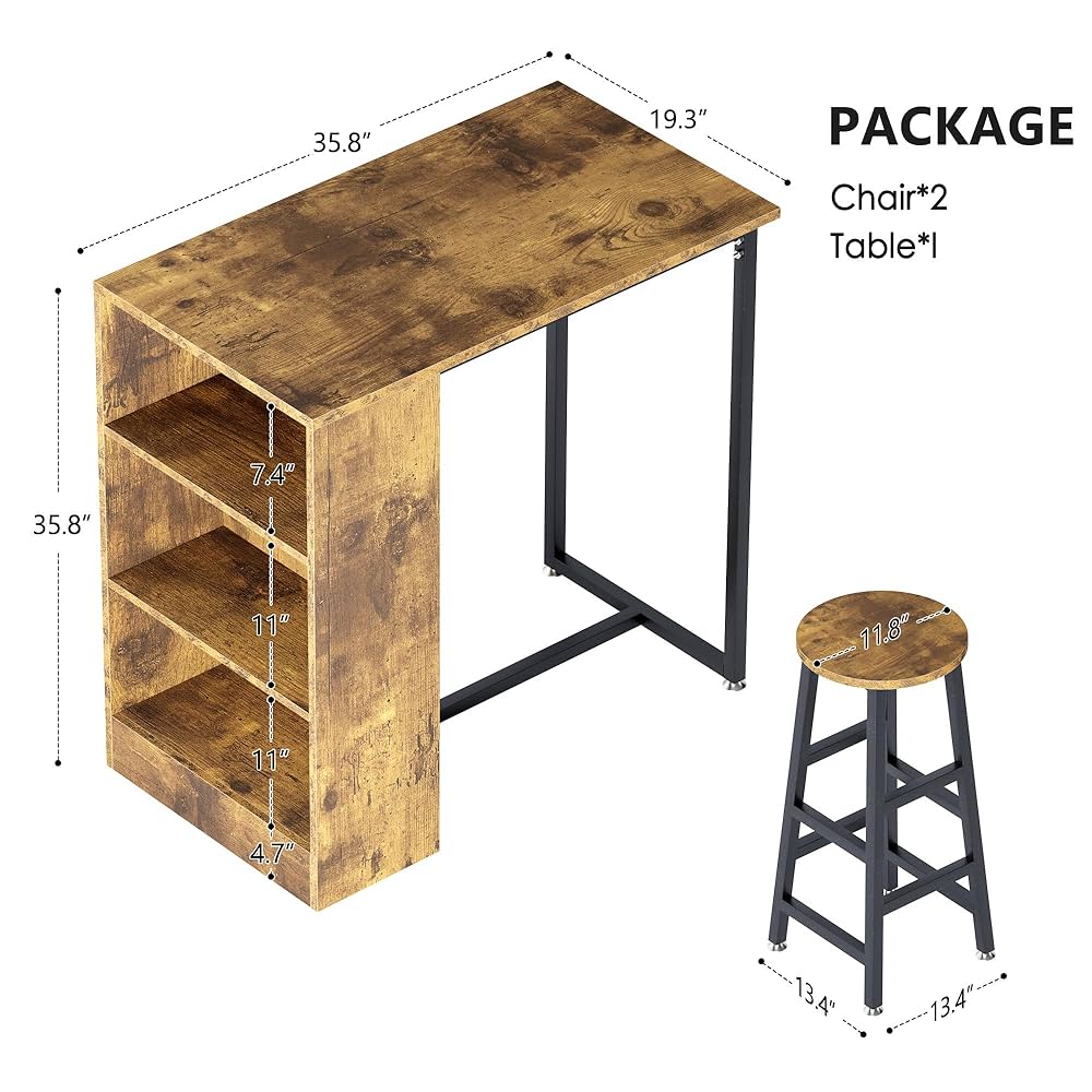 SogesHome 3 Pieces Bar Table Set with 2 Stools, Dining Table