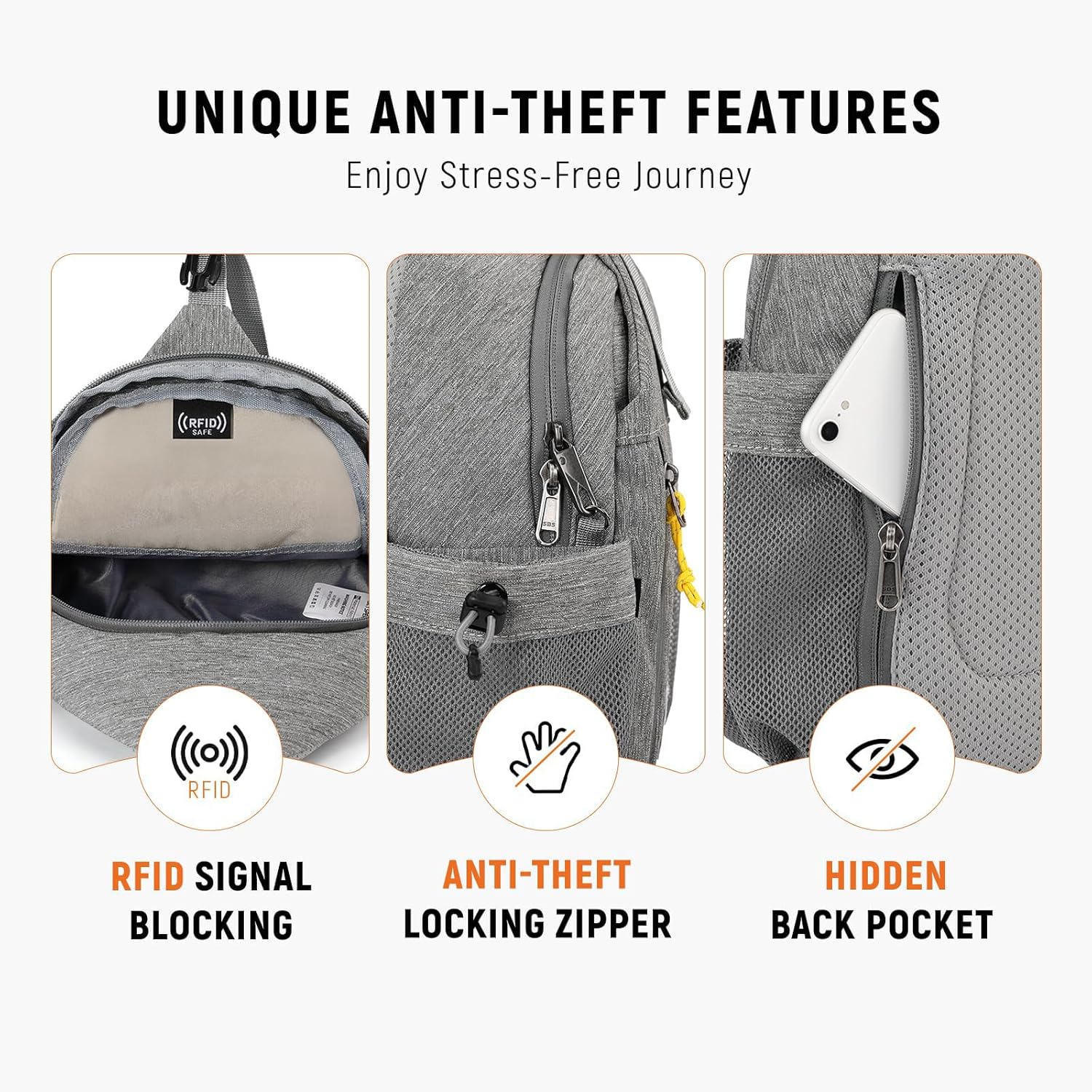 SKYSPER Sling Bag Anti-Theft Crossbody Bag RFID Travel Cross Body Shoulder Sling Backpack - Image 2