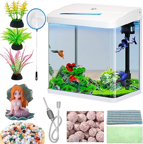Tanque de peces de vidrio de 4.35 galones, kit de inicio de acuario pequeño Betta Fish Tank Desktop Mini pecera para camarones pequeños con bomba de