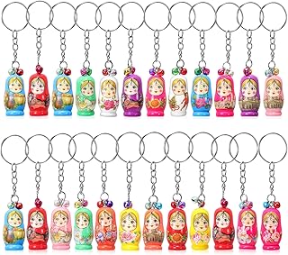 VOSAREA Russian Nesting Dolls 24pcs Nesting Dolls Keychain Wooden Key Rings Charms Pendants for Keys Purses Bags (Random Style) Russian Nesting Keychains