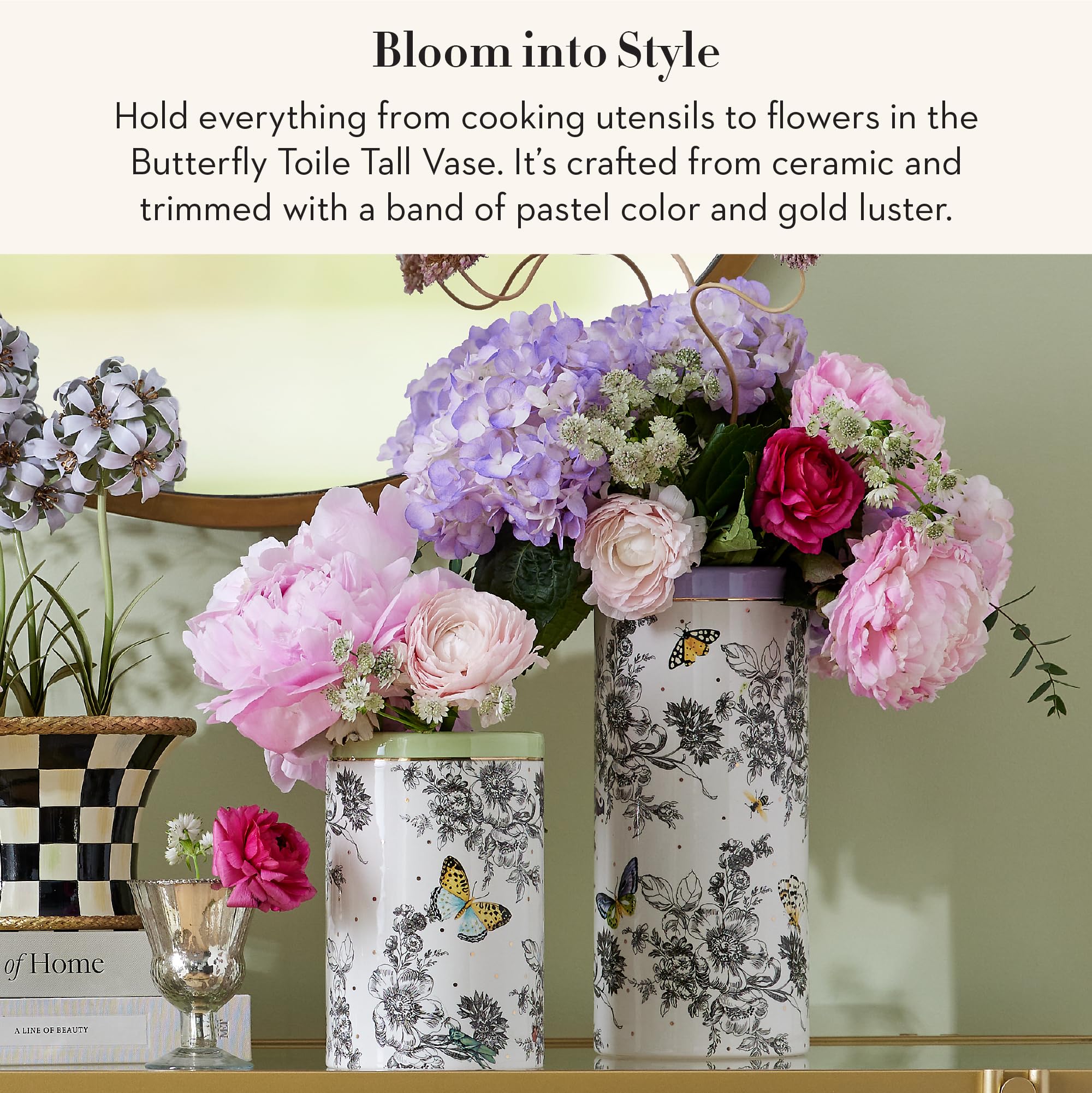 Amazon.com: MACKENZIE-CHILDS Butterfly Toile Ceramic Vase, Unique