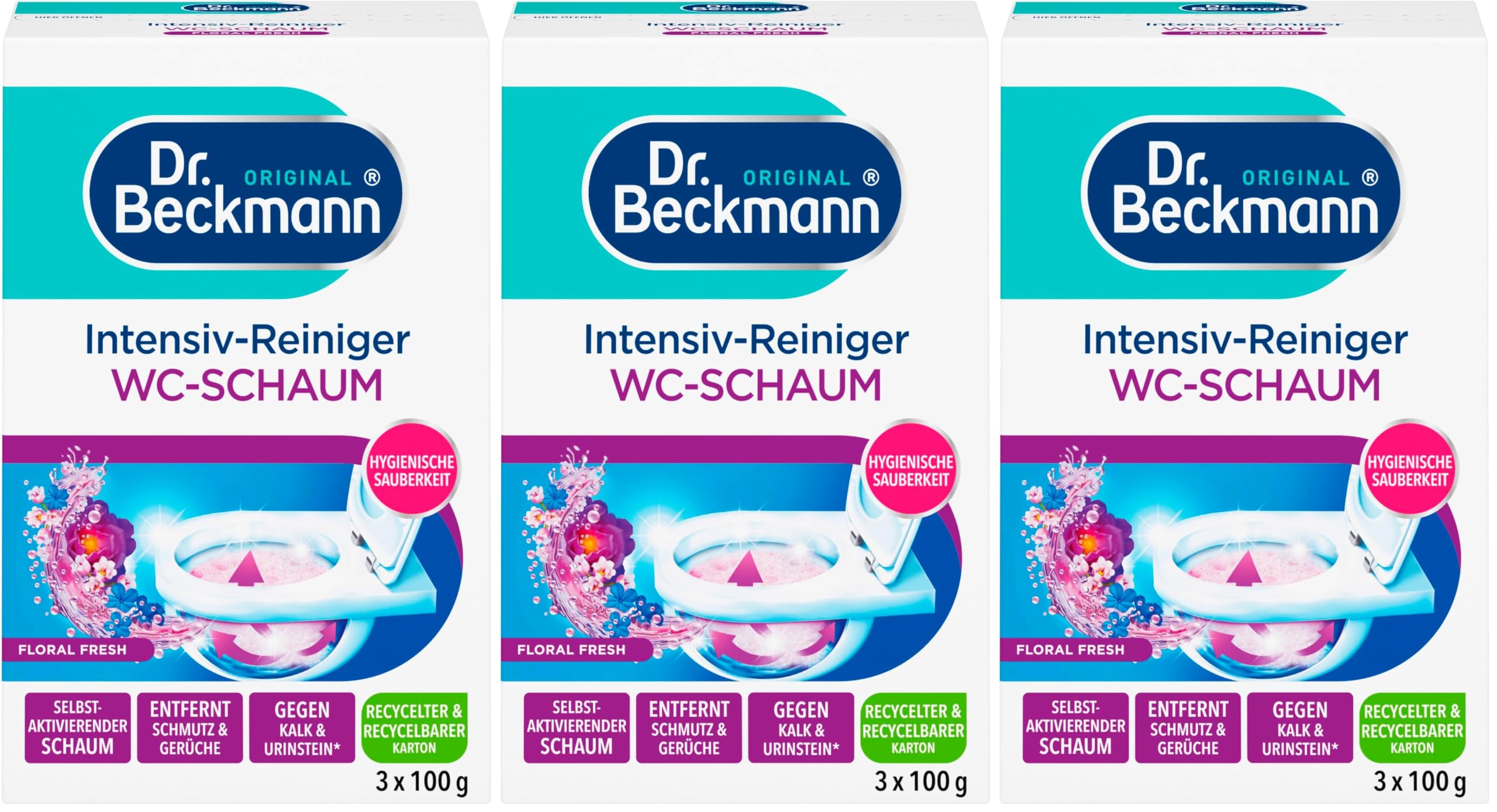 Dr. Beckmann Intensiv - Reiniger WC-Schaum Floral Fresh | 9 x 100 g