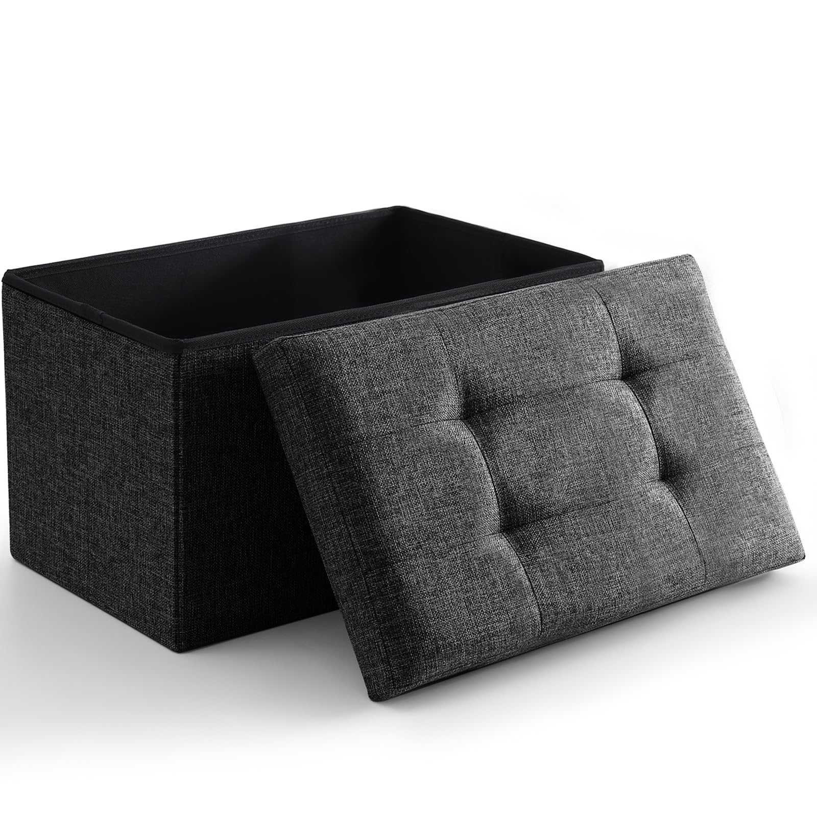 Storage Ottoman Bench Foldable Footrest Foot Stool, 16" Fabric Black