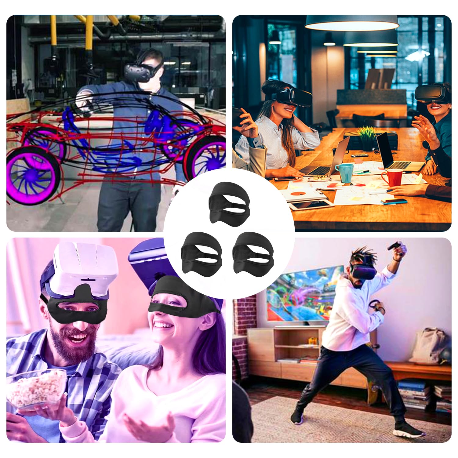 Máscara de ojos VR, banda de sudor VR ajustable transpirable para Meta/Oculus Quest 2/3/3S/Pro, HTC Vive, PS, Gear, VR entrenamientos (3 unidades, negro) 7