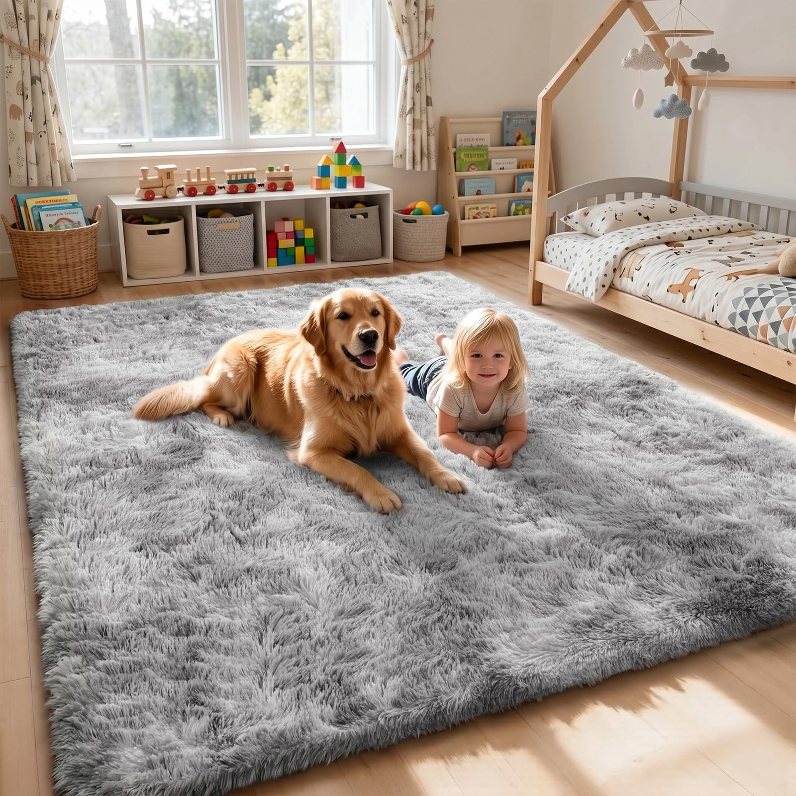 Sour Lemon Tapis de Salon, à Poils Longs, Tapis Chambre Gris, 160 x 230 cm, antidérapant, Extra Large, Moelleux et Moderne, pour Chambre à Coucher, Chambre d'enfant