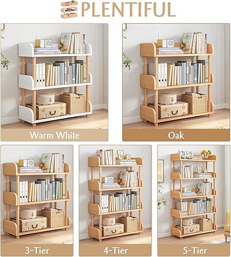 Miniatura 3 de OSCHF Estantería abierta de madera con 3 lazos, moderna estantería con borde superior y marco de madera maciza para el hogar y la oficina, armario