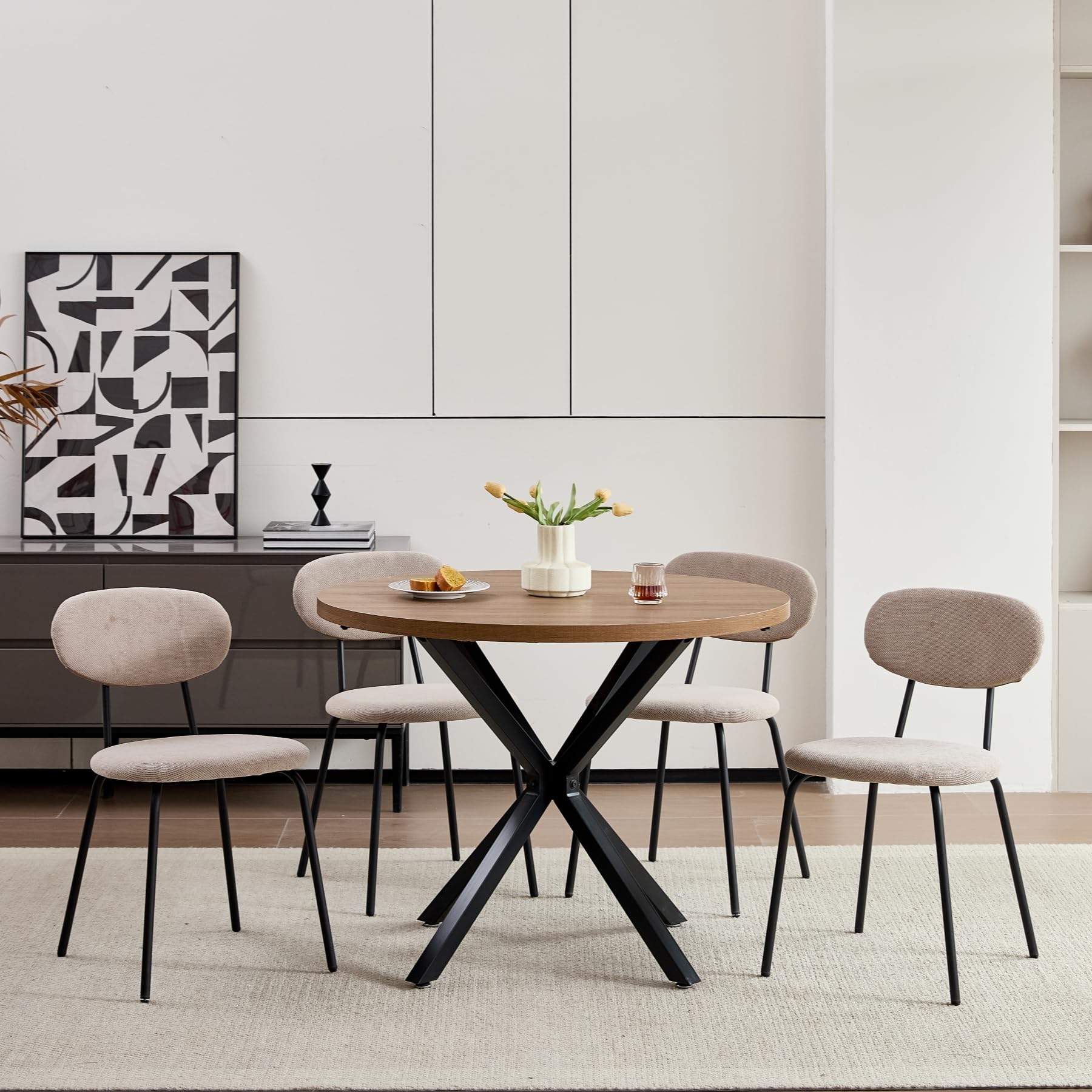 Set di 6 Sedie da Pranzo, Sedia da Cucina Impilabile, Sedia da Pranzo Moderna Imbottita con Gambe in Metallo Nero per Soggiorno, Sala da Pranzo, Cucina, Camera da Letto - Cachi