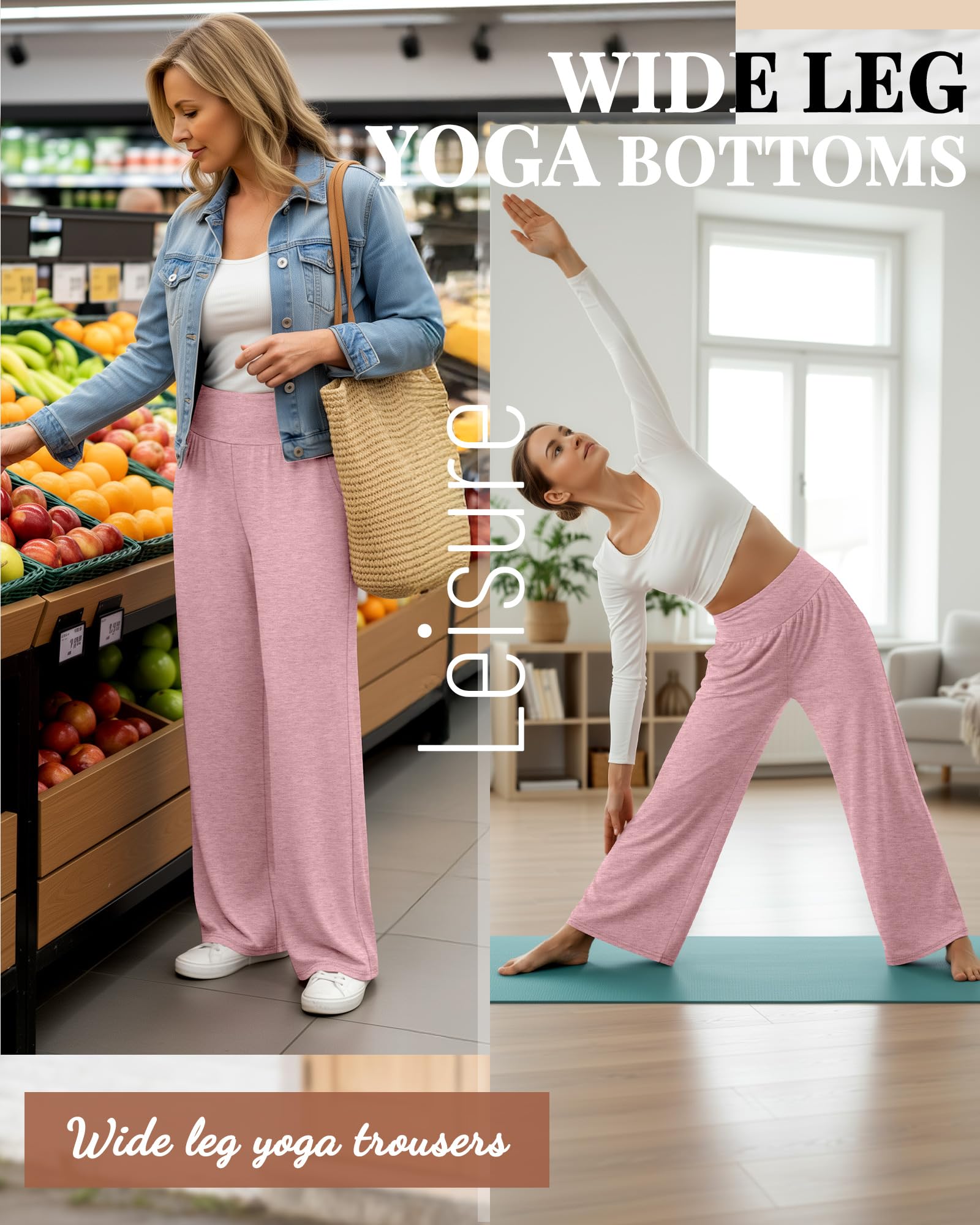 Neer Confezione da 3 Pantaloni da Yoga da Donna a Gamba Larga Pantaloni da Casa con Tasche Pantaloni da Jogging Larghi