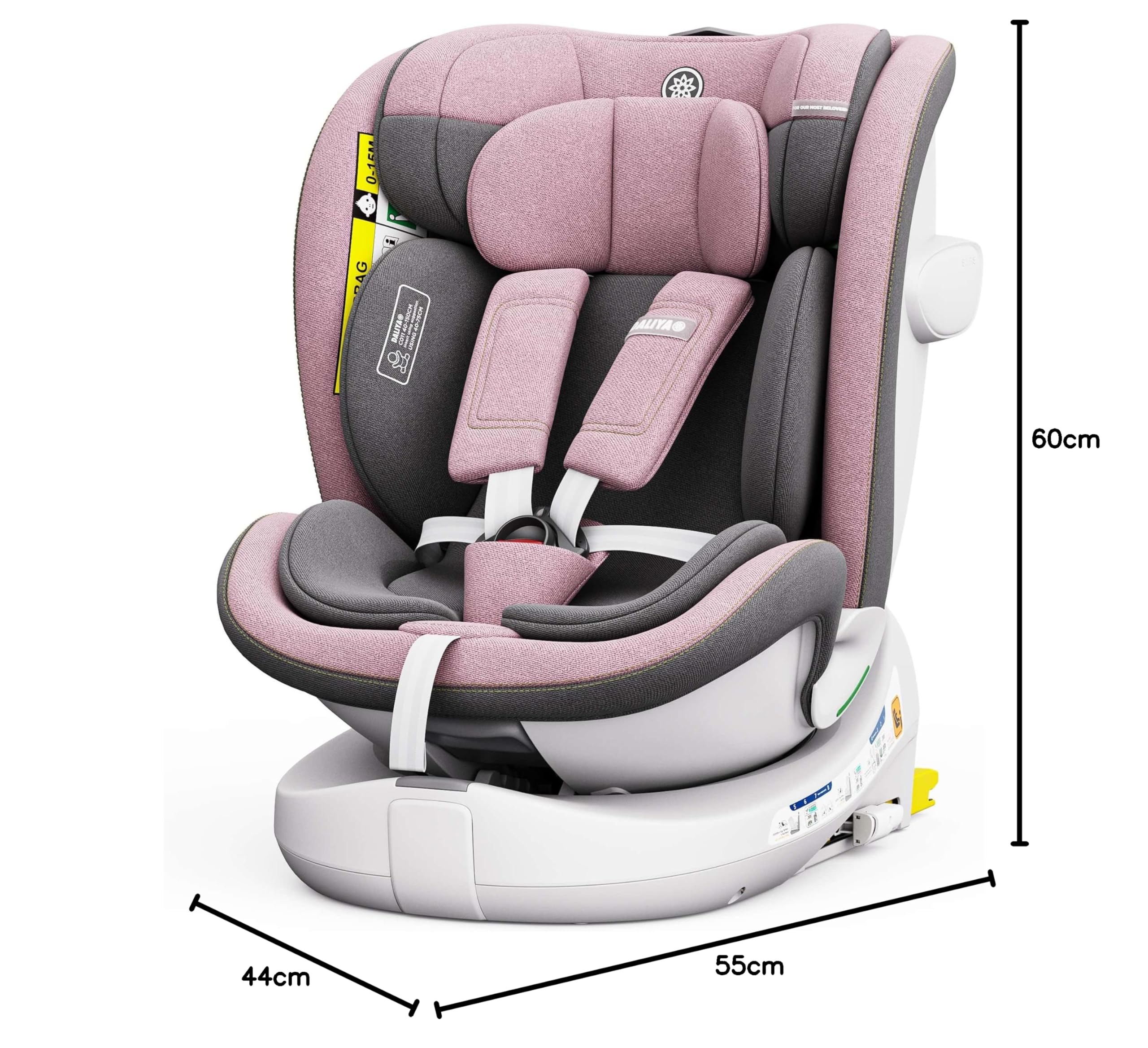 Daliya® Kindersitz ROTAZIONE | I-SIZE 40-150 cm | 8 Pos. | Isofix | (SIP) | Top Tether | 360° | 5 Punkt Gurt | Gruppe 0+ / I/II/III 0-36 KG | Neueste Zulassungs UN ECE Reg. 129 (Rosa)
