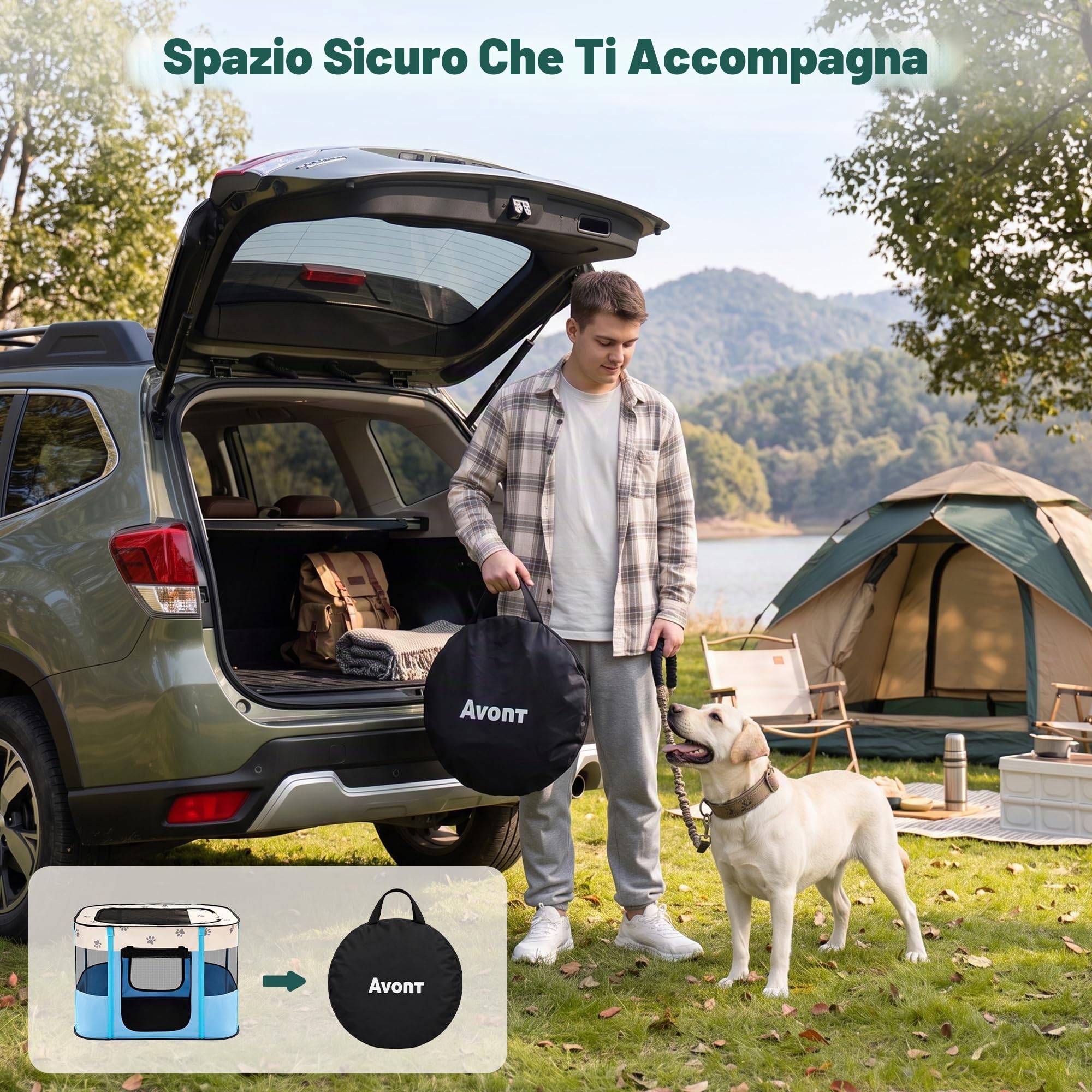 Avont Box portatile per cani e gatti, pieghevole e pop-up, da viaggio, con pavimento e porta in rete, per interni ed esterni, tenda pieghevole – S, blu