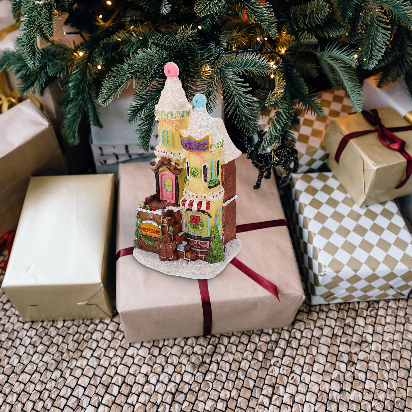 ibasenice 1 Pc Casa Resplandor Navideña Casa Luminosa De Navidad Iluminar La Decoración del Pueblo Ilumina La Escena del Pueblo Decoración De La Cabaña De Troncos Resina Miniatura La Señal