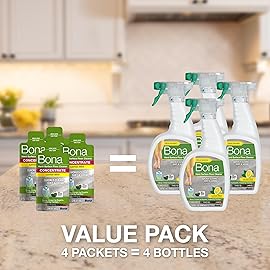 Bona Multi-Surface Floor Cleaner Concentrate, Lemon Mint Scent, 1 fl oz, Pack of 4 (Makes 128 fl oz) Spray Mop and Spray Bottle Refill - For Use on Stone, Tile, Laminate, and Vinyl Floors