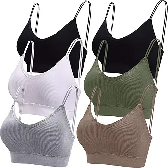 BQTQ 6 Pcs V Neck Bralettes for Women Padded Bralette with Straps Seamless Bra
