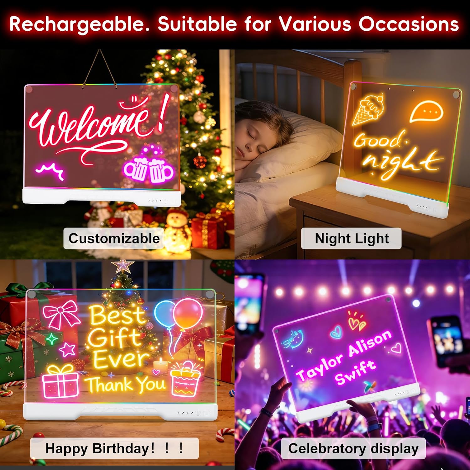 LED Drawing Board for Kids, 16" Rechargeable Light Up Writing Pad with 7 Colors & 10 Modes, Drawing Tablet for Doodle Tracing Notes, Birthday Christmas Holiday Gifts for Girls & Boys Age 3+