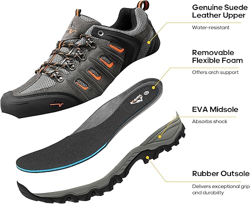 Miniatura 3 de NORTIV 8 Zapatos de senderismo impermeables para hombre, zapatos de senderismo de cuero para exteriores, senderismo, camping, caminata