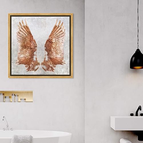 Miniatura 5 de The Oliver Gal Artist Co. Lienzo enmarcado para pared, diseño de alas de oro rosa, decoración del hogar, 16 x 16 pulgadas, rosa, gris