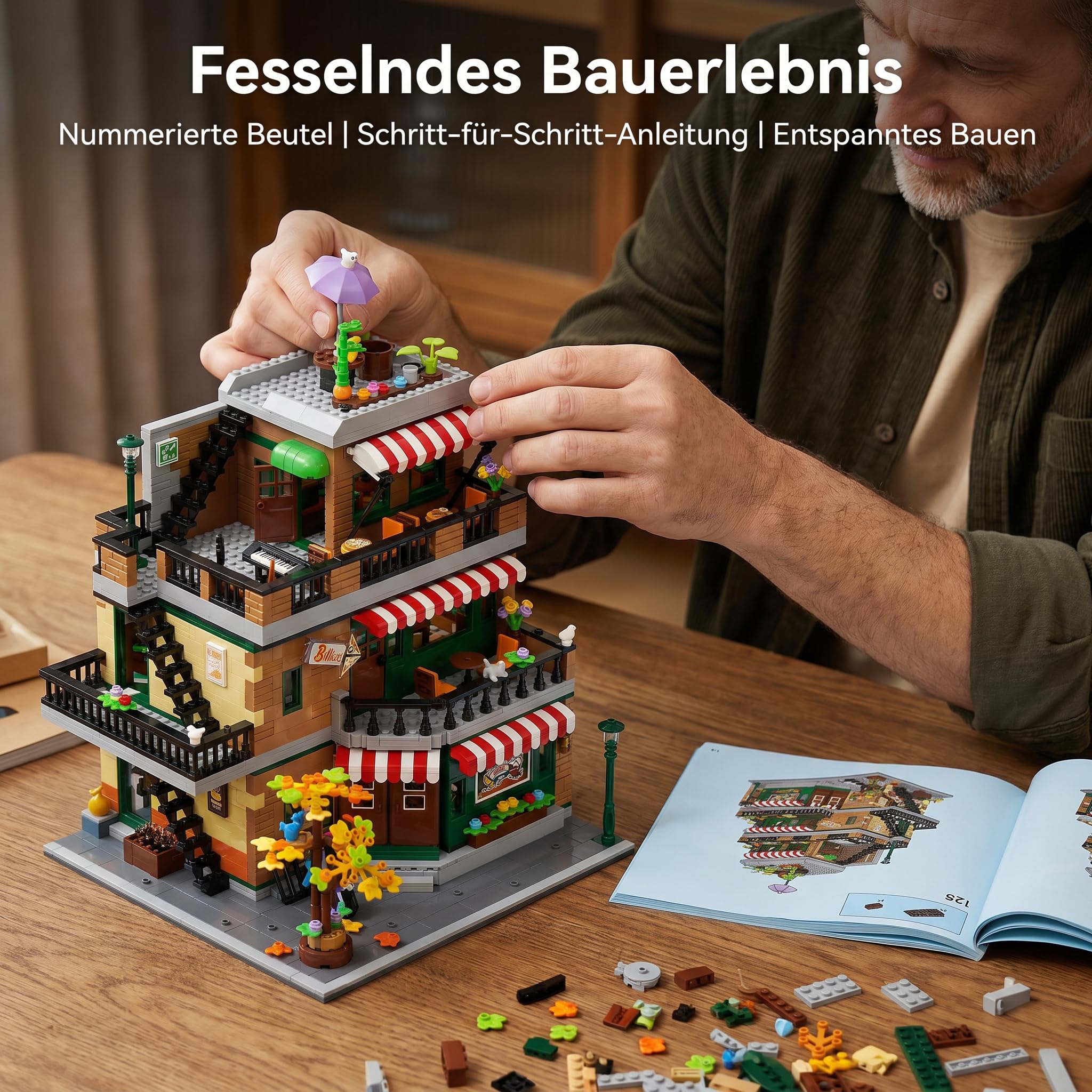 Friends Coffee Shop Klemmbausteine - 3570 Teile City Central Cafe Haus Modular Building, Dreistöckiges Architektur Bauset für Erwachsene Kompatibel mit Barweer BWR102