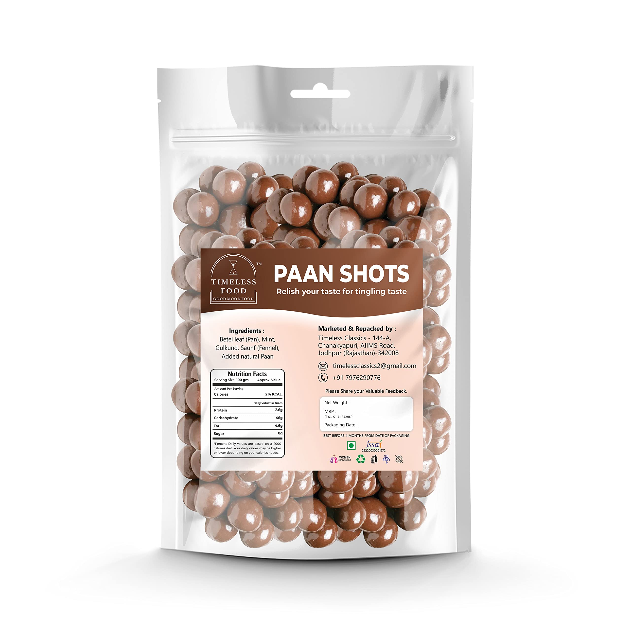 Timeless Food : Paan Shots, 380 gm | Instant Paan Mouth freshener Mukhwas | Pan Flavor Candy Balls, Paan goli