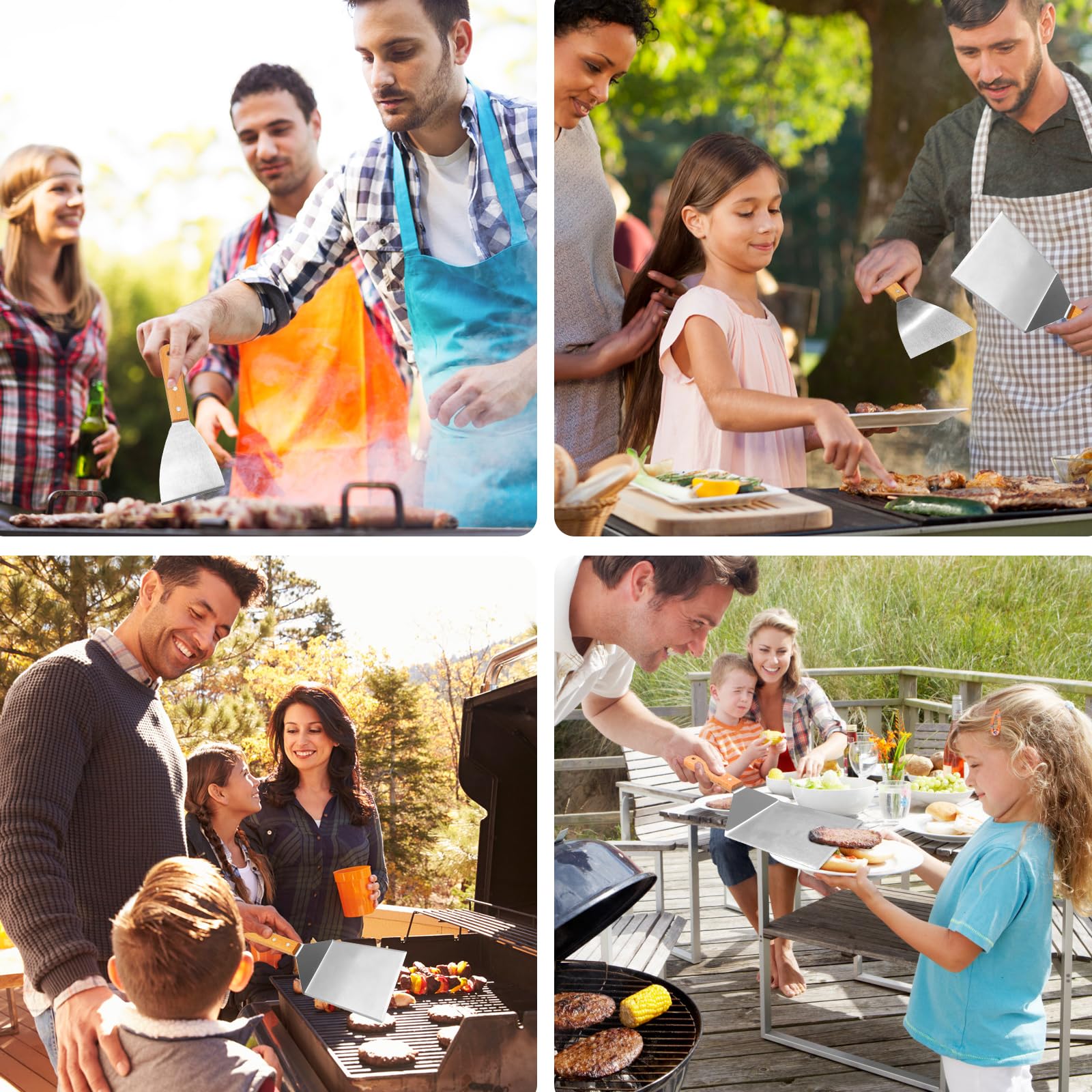 Set de Spatules pour Barbecue en Acier Inoxydable et Bois, Spatules Barbecue avec Crochets, Grande Spatule pour Smash Burger, et Presse à Burger, Idéal pour Plancha et Teppanyaki