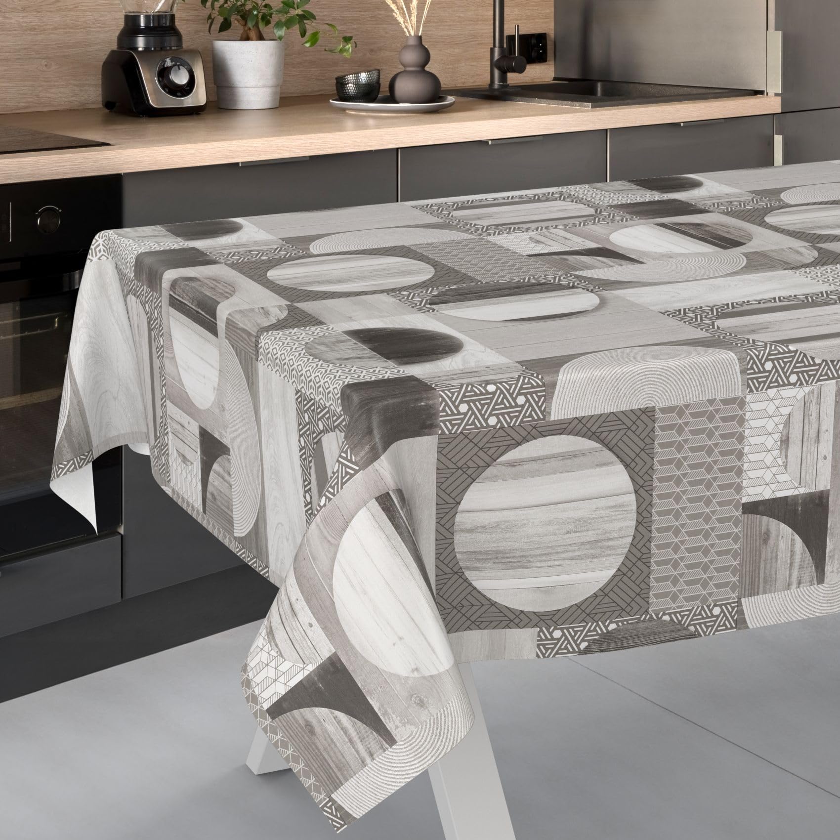 ANRO Tovaglia in tela cerata impermeabile lavabile 160 x 140 cm grigio legno Patchwork