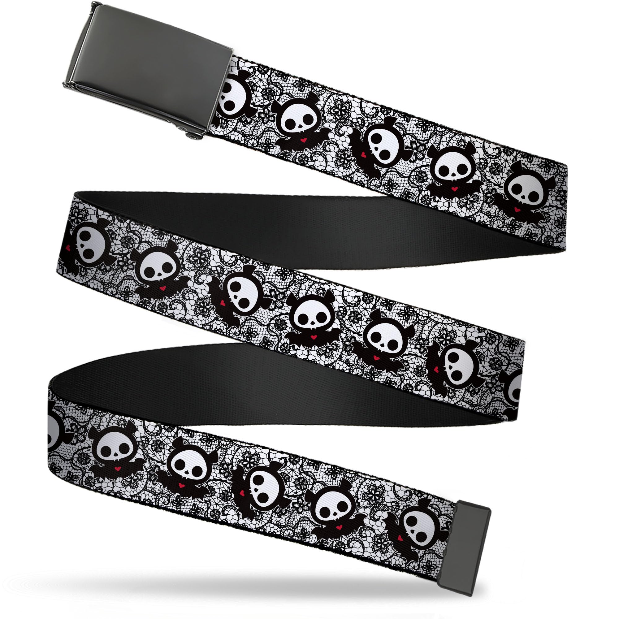 Buckle-Down Skelanimals Belt, Flip Web Belt Skelanimals Diego the Bat Lace Print White Black
