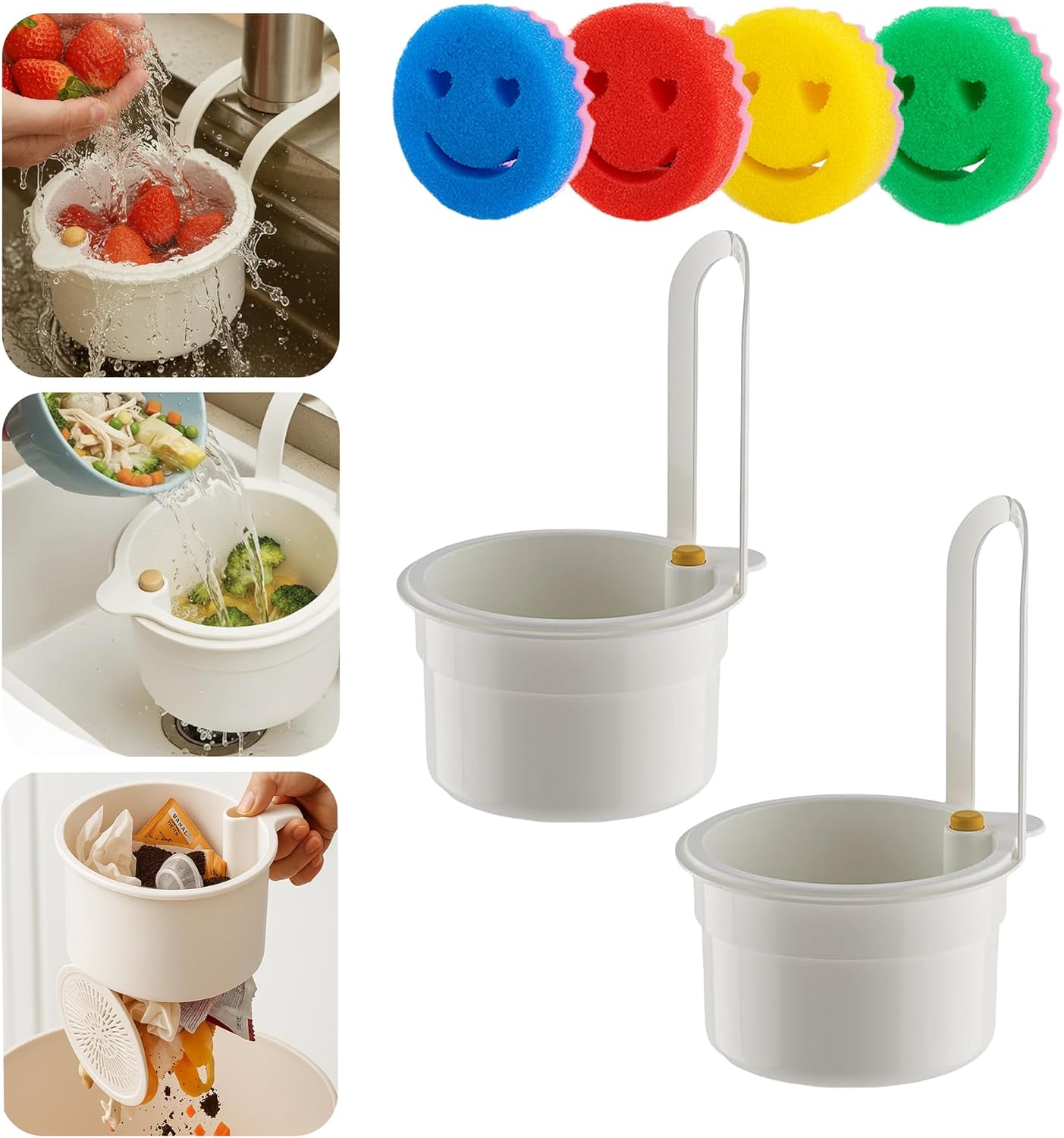 2-Pack Automatic Dumping Sink Strainer Basket – Made of Imported Japanese Heat-Resistant Pp;Hanging Sink Drain Basket for Kitchen,Laundry & Bathroom; Filters Residue,Space-Saving, One-Click Dump