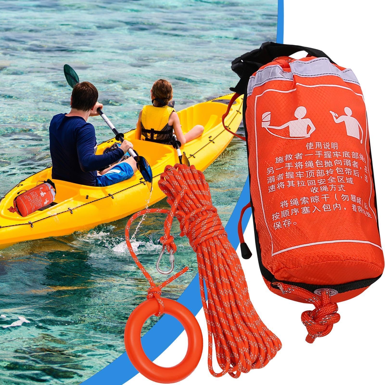 Genérico Dispositivo de Flotación Lanzable Equipo De Seguridad Reflectante | Bolsa Flotante Lanzable Con Cuerda Equipo De Seguridad Náutica Vela Kayak Canoa Rafting Búsqueda Supervivencia Ahogamiento