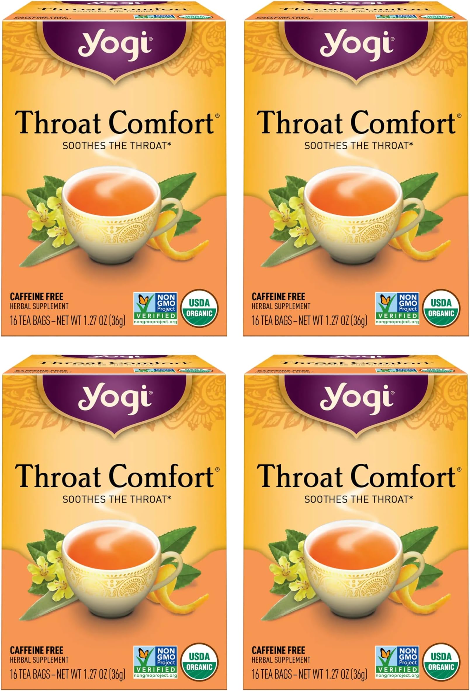 Tea Throat Comfort - 16 Bags per Pack (4 Packs) - Herbal Tea for Throats - Organic Throat Soothing - Includes Licorice Root, Wild Cherry Bark, Slippery Elm Bark & More