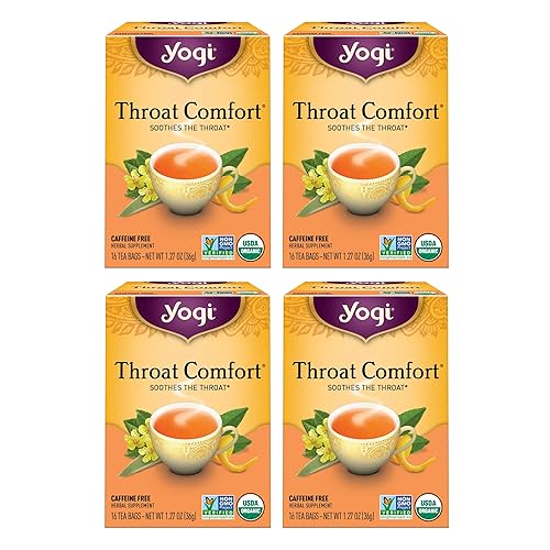 Yogi Tea Throat Comfort - 16 bolsas por paquete (4 paquetes) - Té de hierbas para garganta - calmante orgánico para la garganta, incluye raíz de