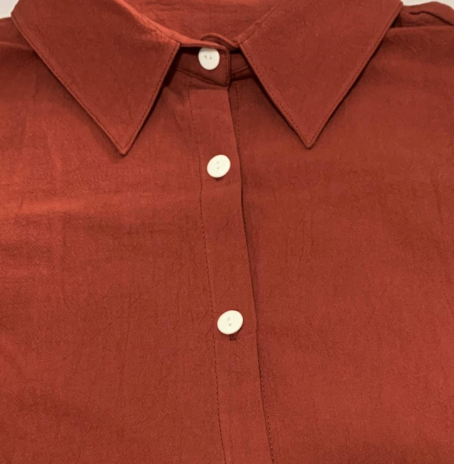 GGUHHU Womens Chic Button Down Rolled-Up Sleeve Long Cotton Blouse Maxi Dress (Small, Rust Red) - Image 2