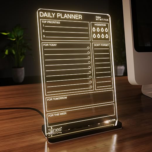 3 Lines Glowrite Illuminate Your Ideas! Acrylic LED Writing Board with USB Stand/Base | Ideal for Home &amp; Office | Unique G...