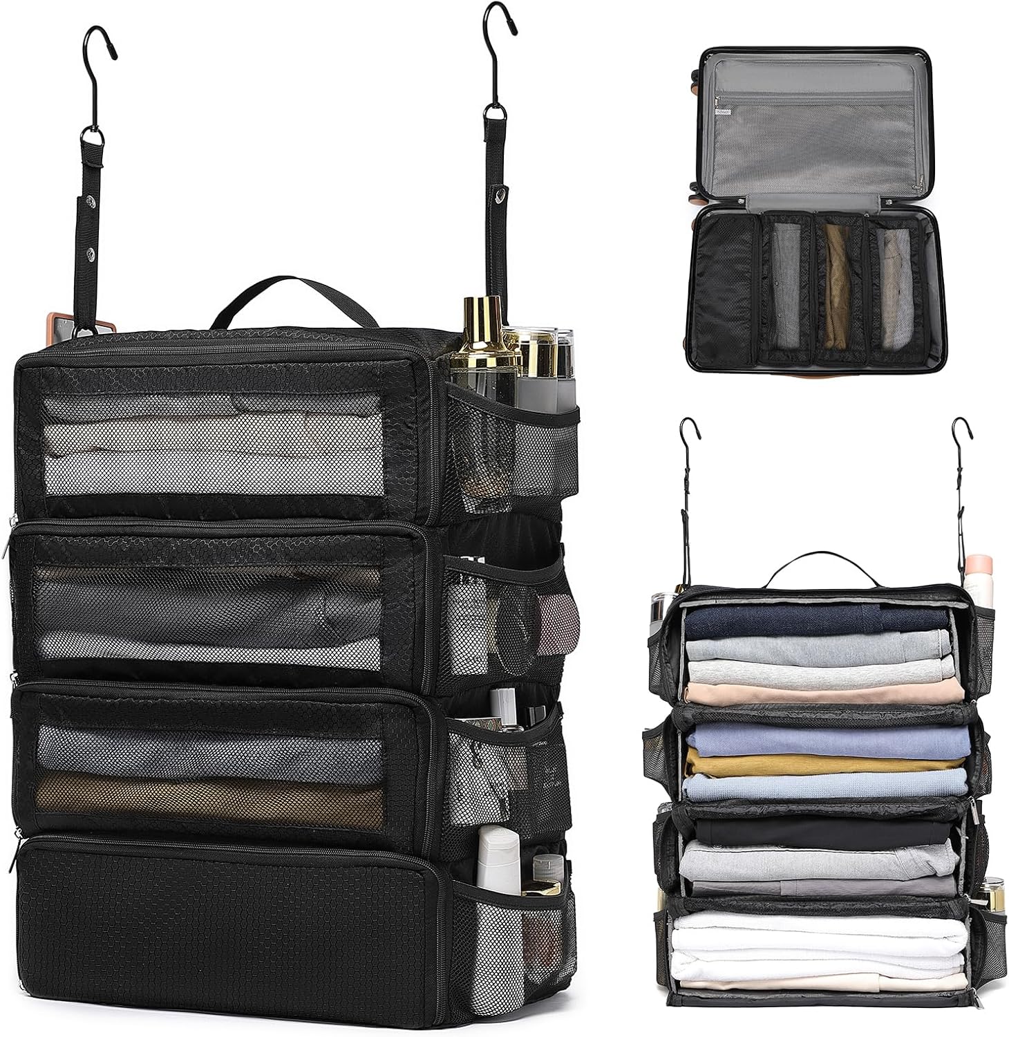 Medium Black Hanging Suitcase Organizer & Travel Packing Cubes