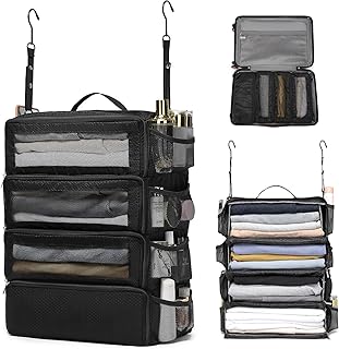 Stow-N-Go Organizador colgante de maleta, artículos esenciales de viaje, cubos de embalaje plegables para viajes, Stow-N-Go, organizador portátil colgante de armario, estantes, bolsa de equipaje,