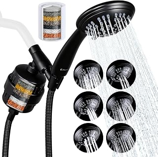 Luxury Filtered Handheld Shower Head, 6 setting with Effective Filter of 2 Cartridges, Adjustable Metal Bracket, Extra Long Hose (Matte Black)