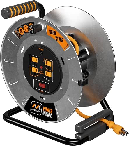 Masterplug 1ft Cord Reel, Metal Cable Drum, Retractable Extension Lead
