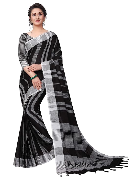 womens cotton saree with unstitched blouse piece