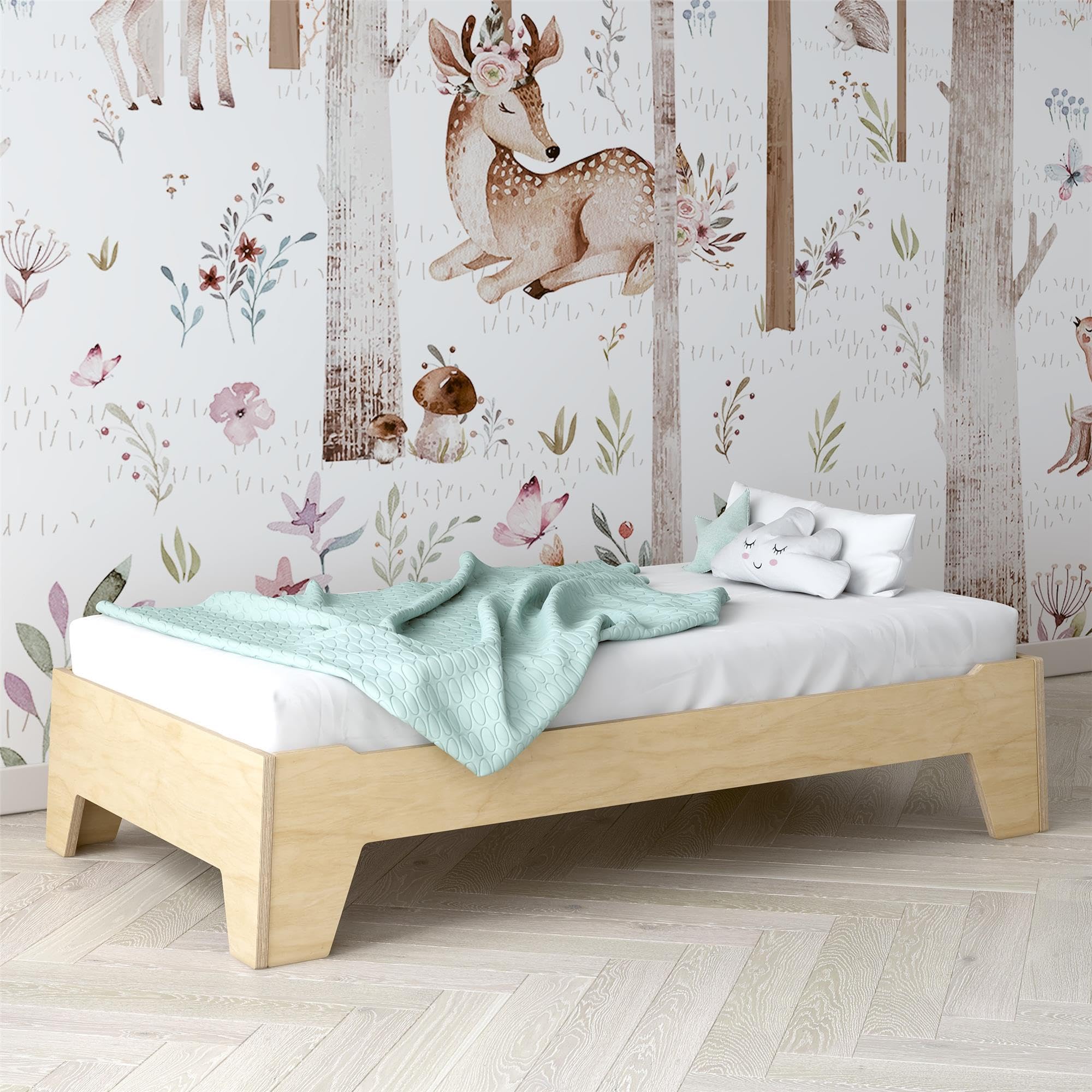 Little Seeds Alessi Montessori Toddler Floor Bed? with 2 Heights, Natural (Incomplete Only 1 Box )