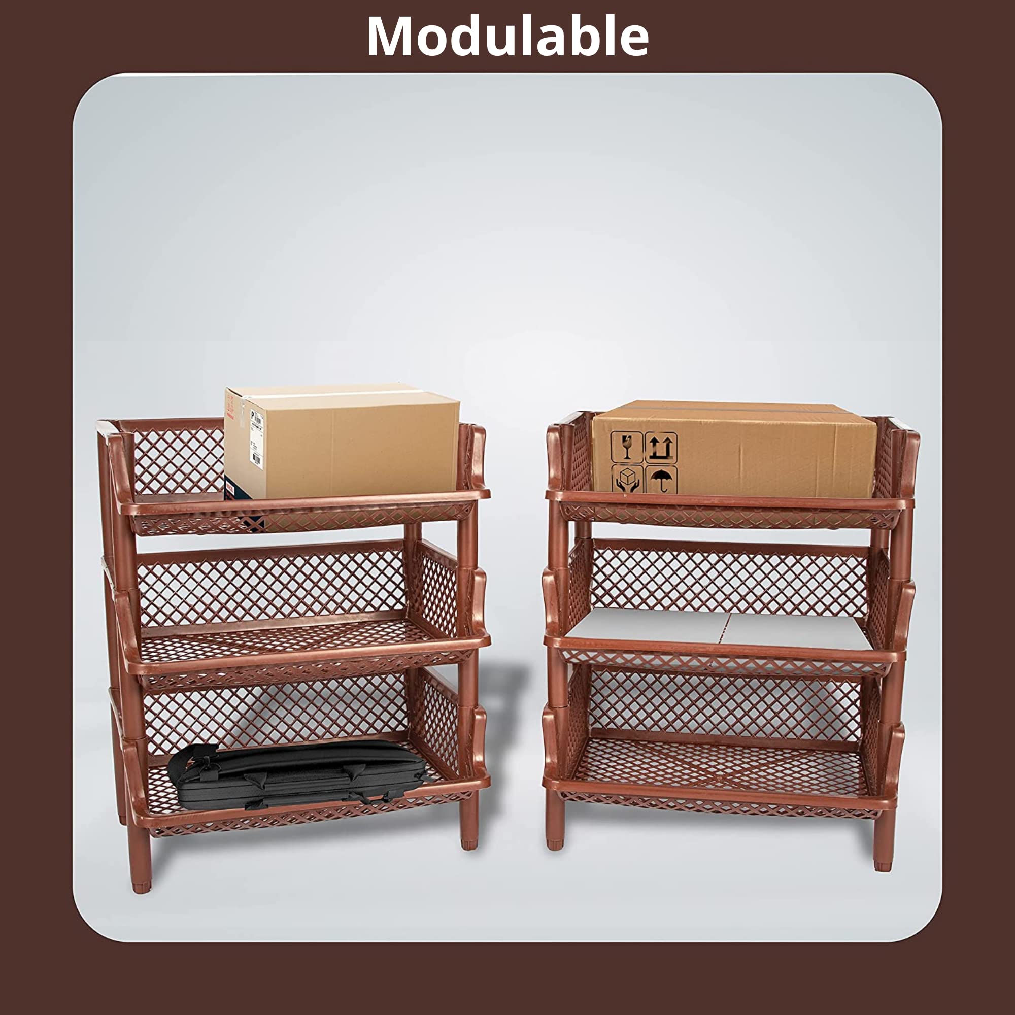 ARTECSIS Étagère de Rangement Plastique 6 Niveaux / 120x50x40cm Marron/Max 10Kg/Panier