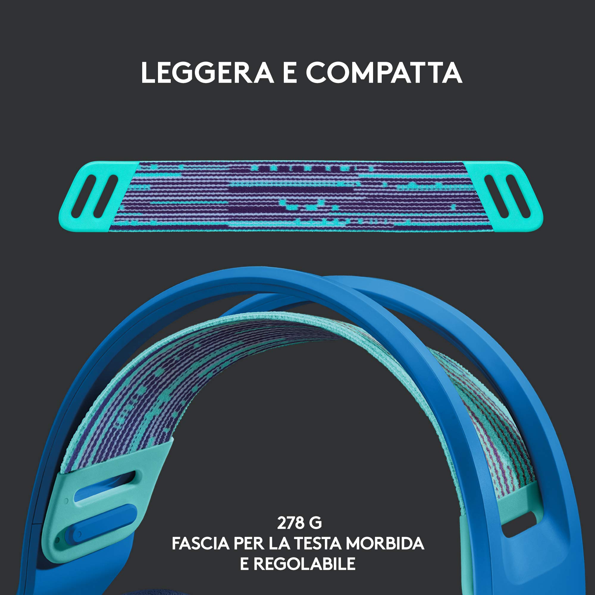 Logitech G733 LIGHTSPEED Cuffia Wireless con Microfono Gaming con Fascia per la Testa a Sospensione, LIGHTSYNC RGB, Tecnologia Microfono Blue VO!CE, Driver Audio Pro-G, Leggera - Blu