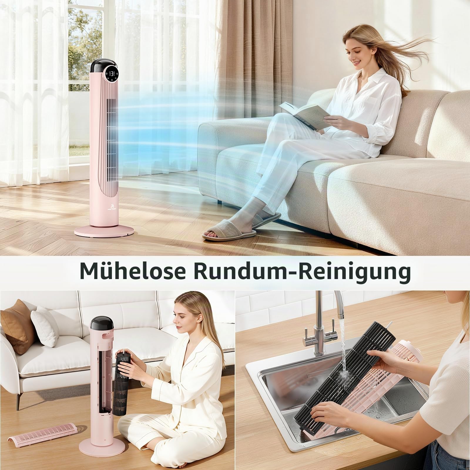 Antarctic Star T36 Turmventilator, 91,4 cm (36 Zoll), oszillierender Ventilator ohne Flügel, Fernbedienung, 6 Geschwindigkeiten und 4 Modi, LED-Display, 9H-Timer, leiser Standventilator