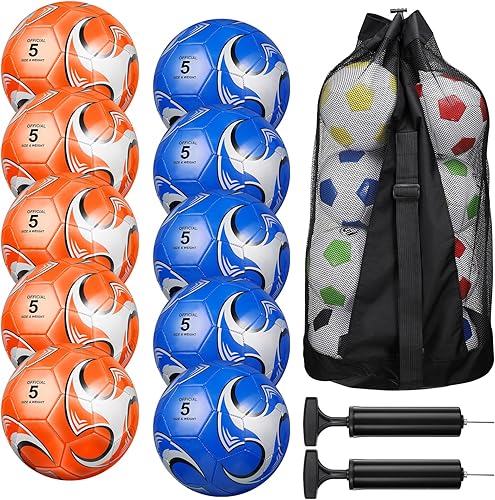 Libima 13 Pcs Soccer Ball Bulk Operation 10 Pcs Official Size Soccer with Carry Bag and 2 Pump Soccer Training Sport Gift for Child Adults