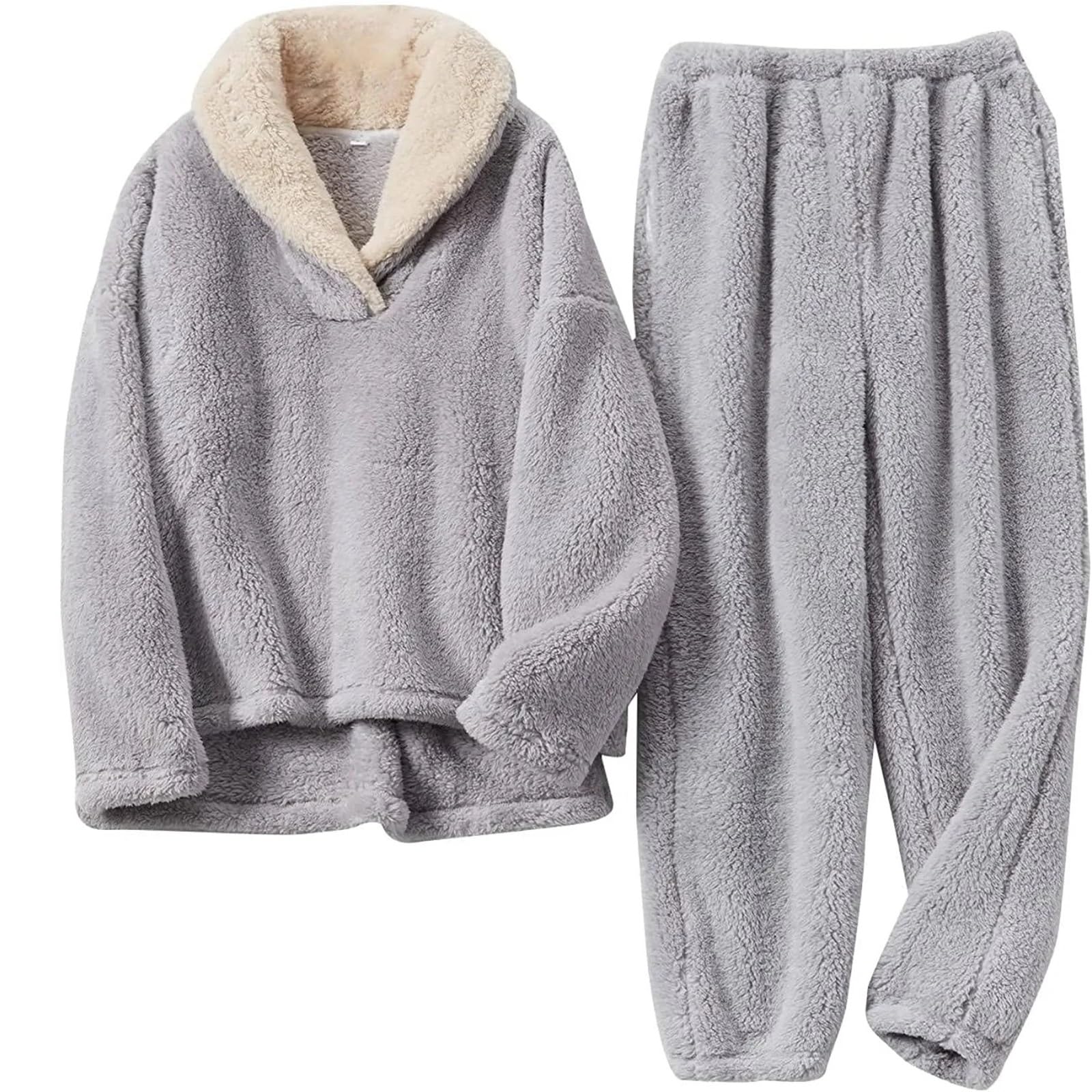 L6NqIAG Thermal Pyjamas Women Fleece Pajamas For Women Soft Comfy Fluffy Set Pullover Pants Loose Plush Warm Clothes For Winter Sleepwear(Grey,M)