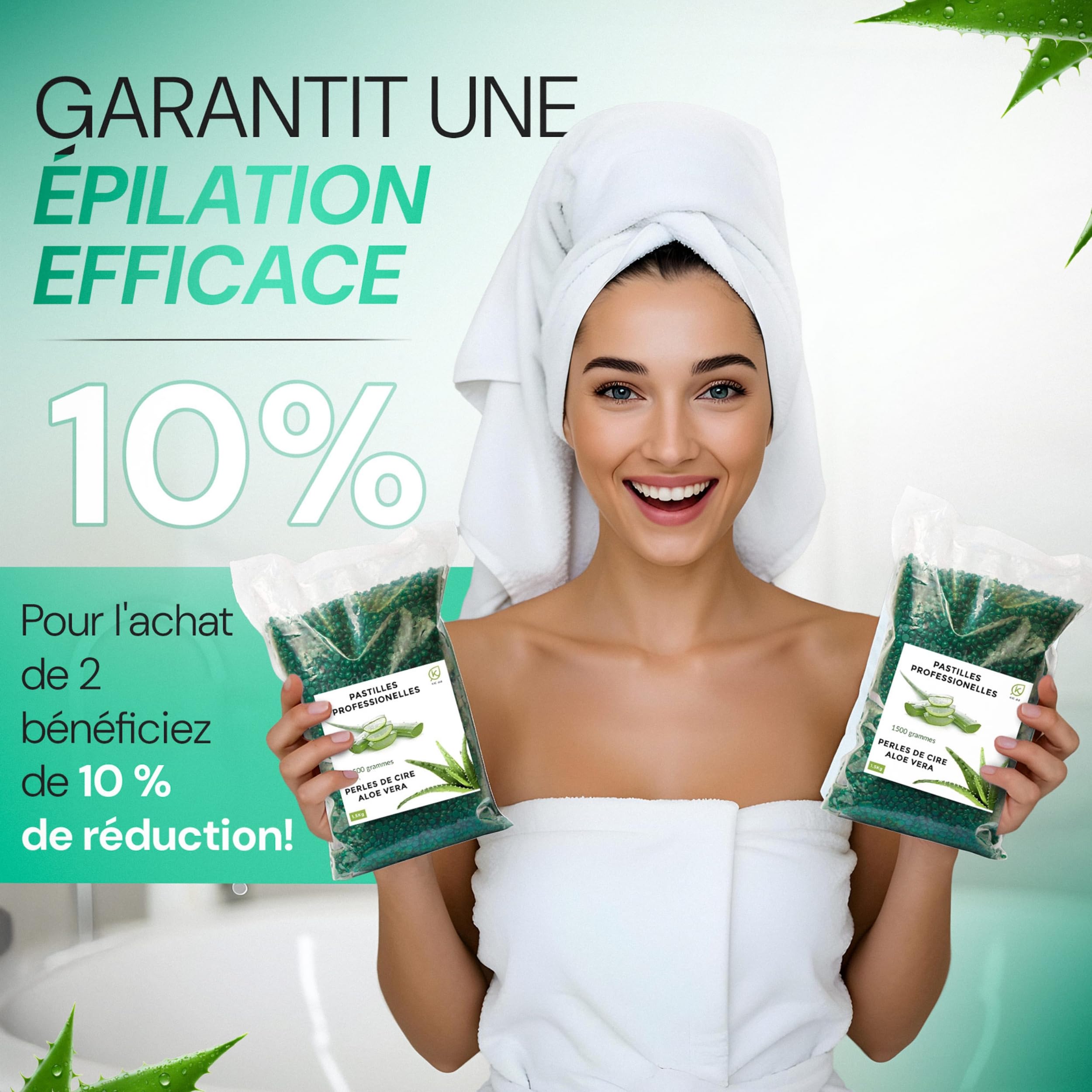 Perle de Cire Aloé-véra 1kg+500g Wax Bille de chauffe cire-professionnelle-sans bandes et appareil poils-Femme et Homme pour le corps entier-visage-jambe-aisselles-soucis-peau sensible intime.