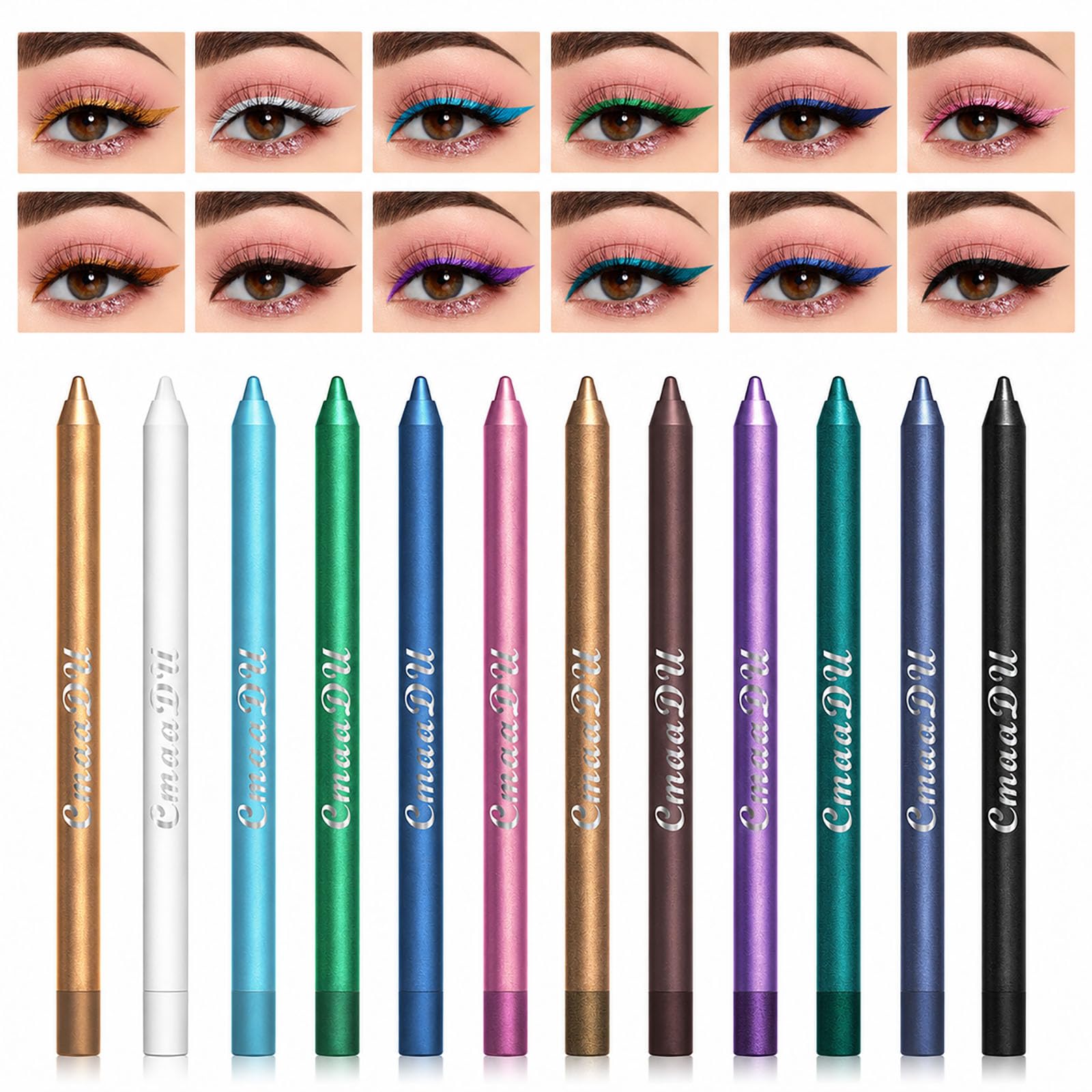 Eyeliner Pencil Set, 12 Metallic Colors, Eye Makeup Pencils for Women