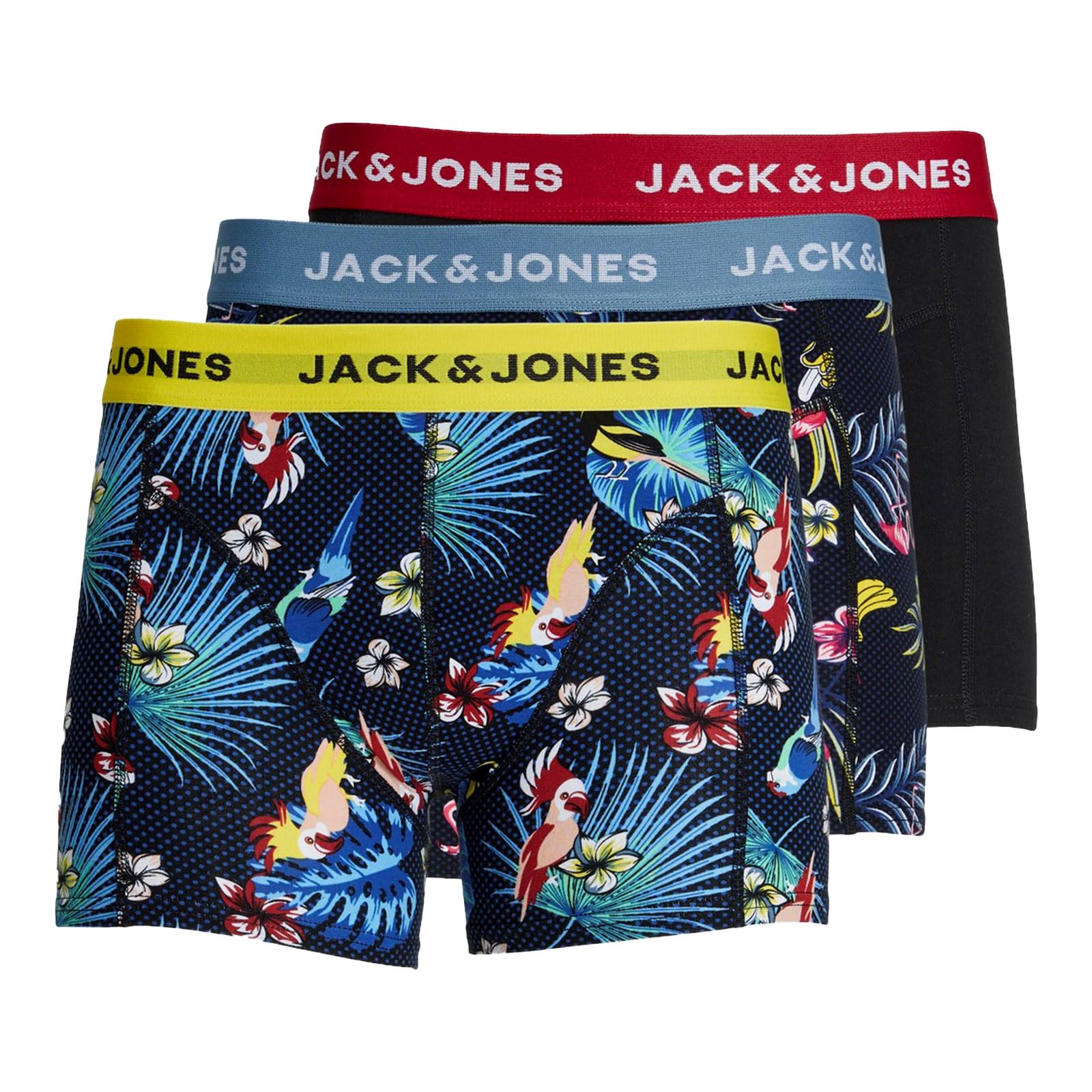 Jack & Jones Men's Surf The Web / Black / Black Boxer Shorts Plus Size Pack Of 3 Boxer Shorts, Surf The Web/Black/Black, Xl