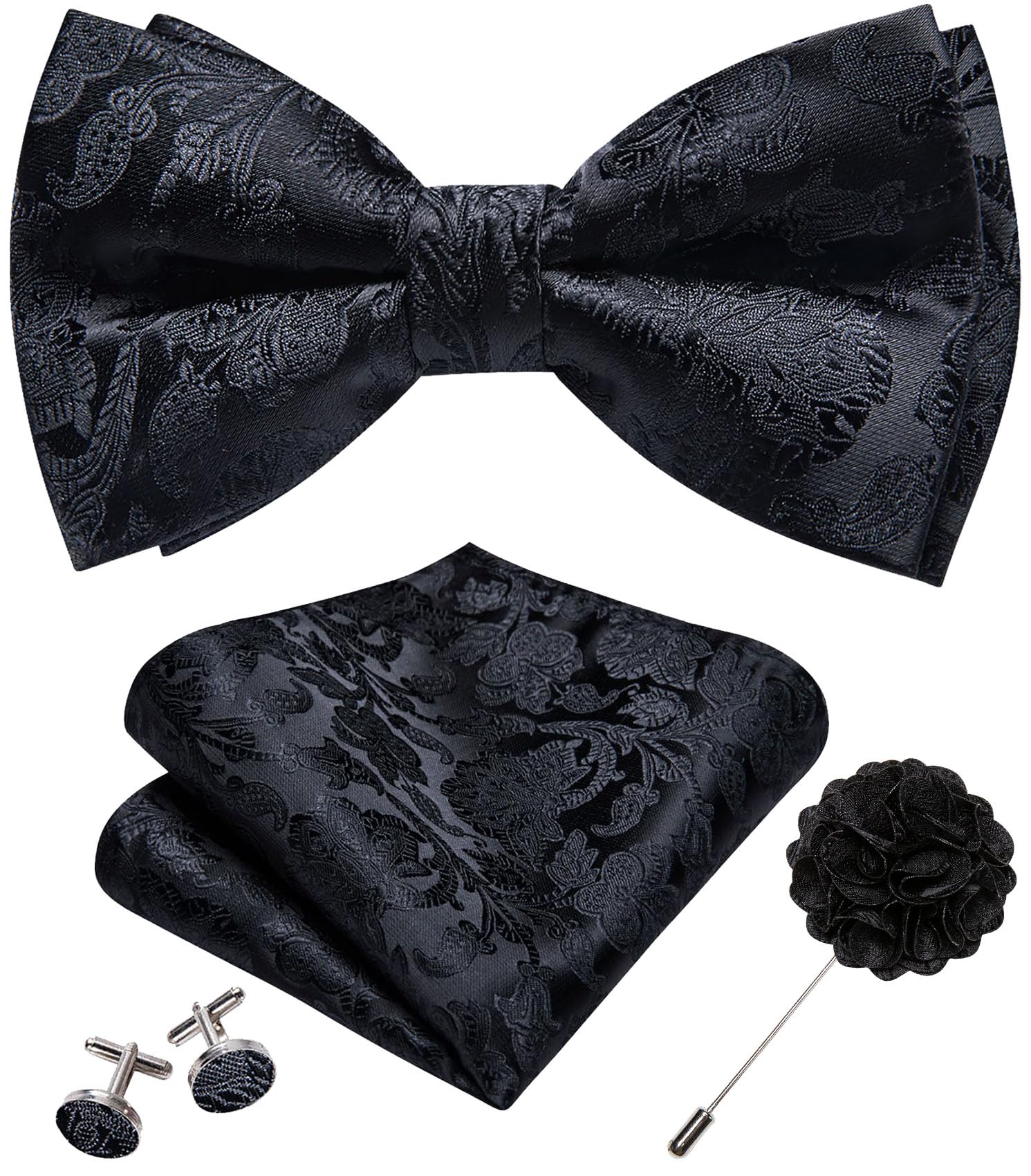 YOHOWA Mens Bow Tie Paisley Coloful Pre-tied Bowties Handkerchief Cufflinks