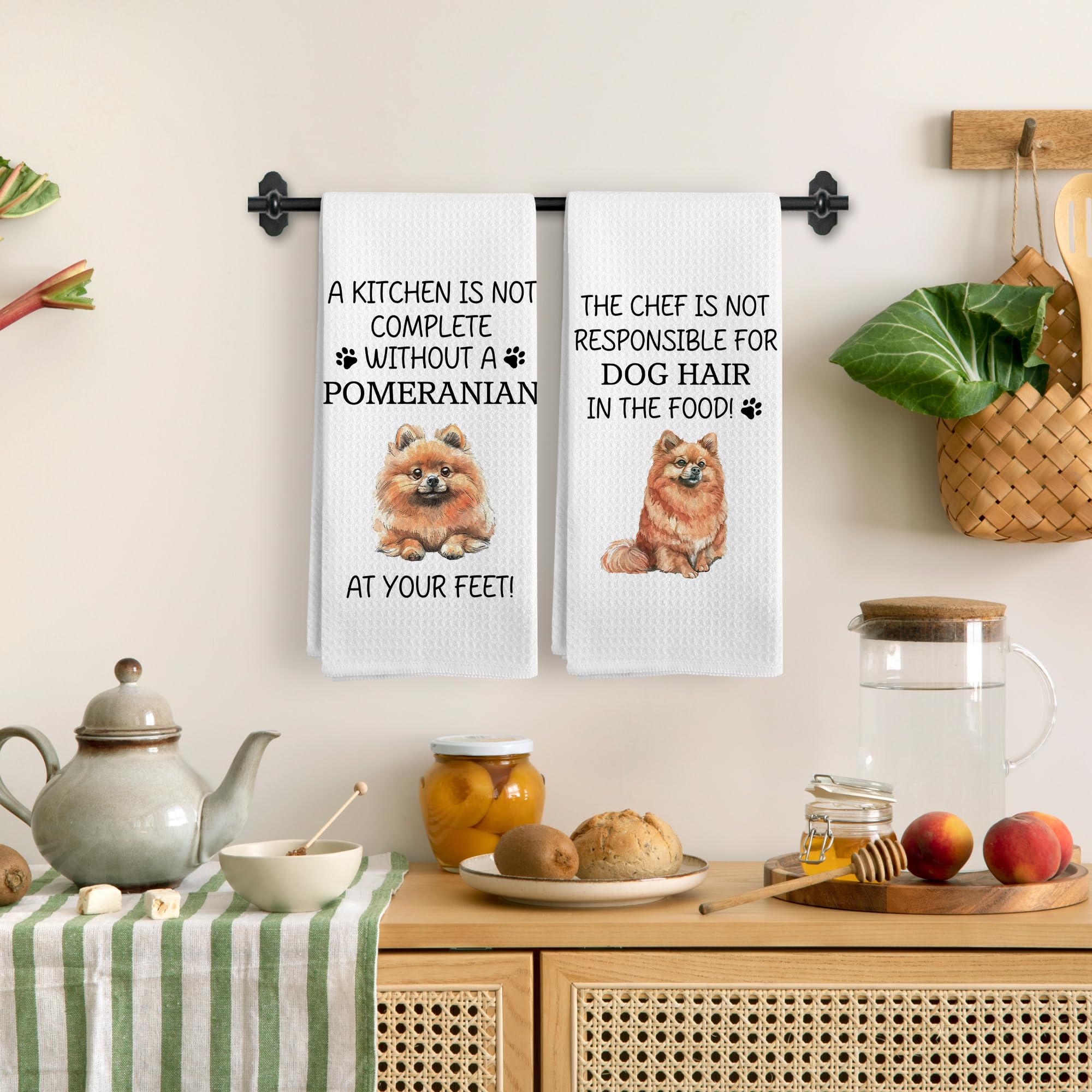 BitKAM Pomeranian Gifts Kitchen Towels Set of 2, Pomeranian Gifts for Women Dish Tea Towels, Funny Dog Mom Dad Lovers Gifts for Women Men Owners Hand Towels, Funny Dog Kitchen Decor, 16x24 Inch